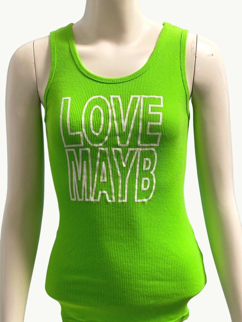 Love Mayb Bright Green Ribbed Tank Top Sleeveless Fitted Casual Trendy Y2K Look